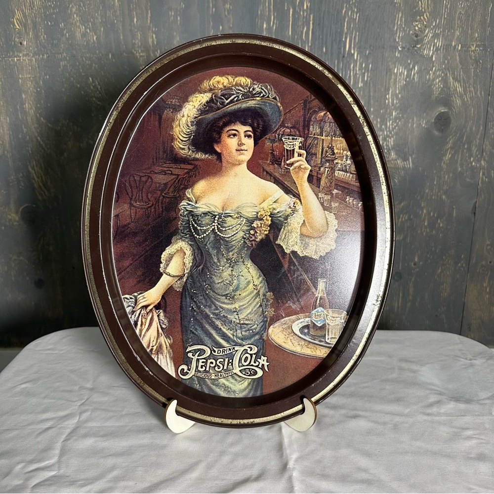 Vintage Pepsi Oval Tray with Elegant Lady in Blue and Brown
